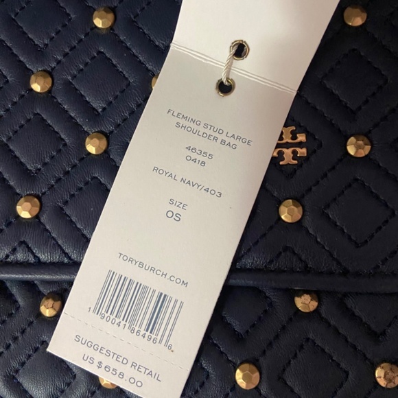 SOLD New Tory Burch Fleming Stud Large Shoulder Bag Navy - Picture 10 of 12
